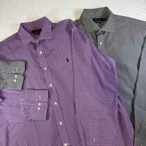 Lot of 2 Polo Ralph Lauren Men's Button Long Sleeve Dress Shirts Size 18 36/37